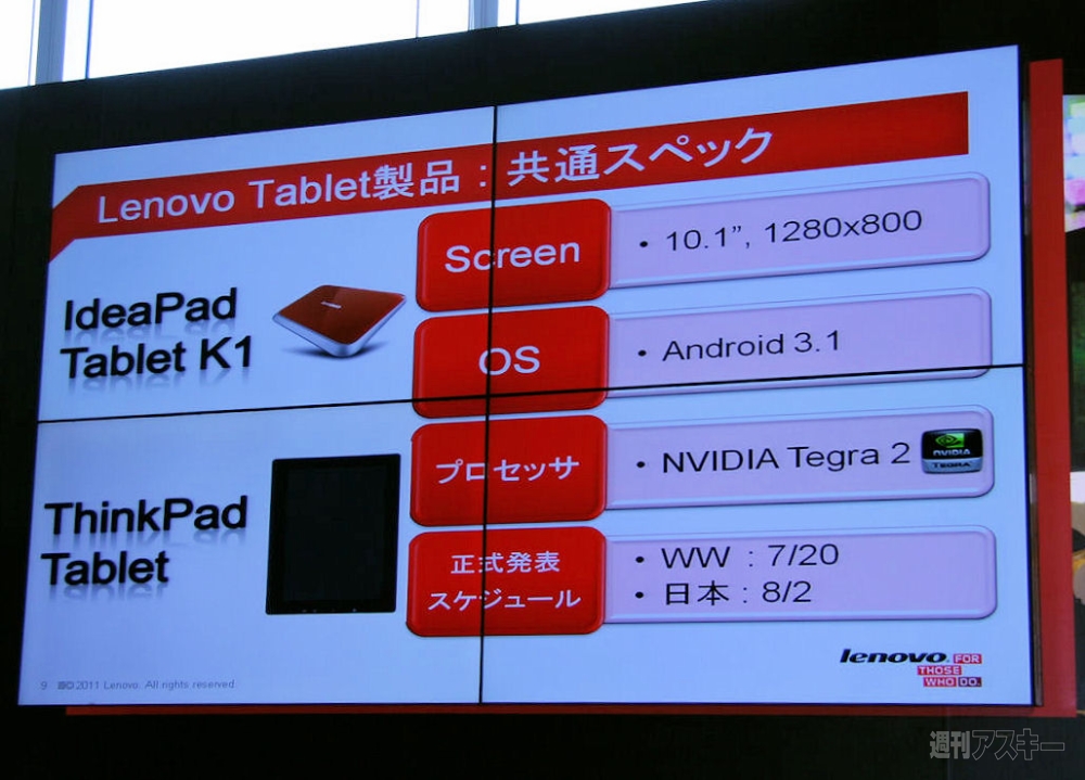 lenovoの「ThinkPad TabletとIdeaPad Tablet K1スペック