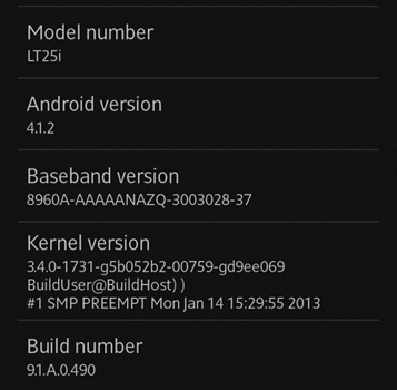 Xperia V Android4.1 jelly Bean Update